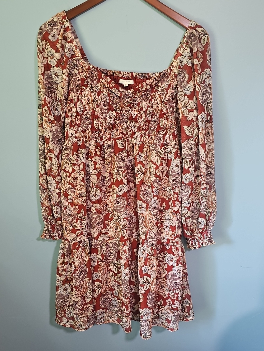 Maurices Rust Floral Smocked Mini Dress Size Large